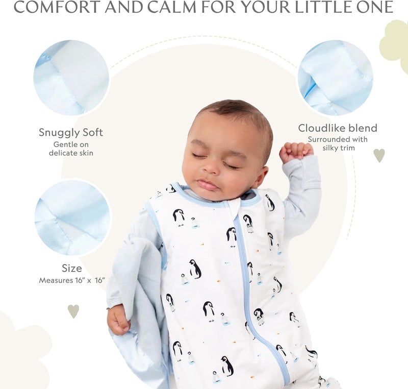 Bamboo Little Ultra-Soft Lovey Security Blanket - Baby Essentials, Newborn Essentials, Ultra-Soft Fleece Baby Blanket with Satin Trim – 16" x 16" - Blue - Image 2